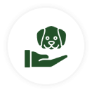 A green icon of a dog in the shape of a hand.